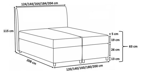 Elegantní čalouněná postel Komala s úložným prostorem černá 200 x 200 + topper zdarma
