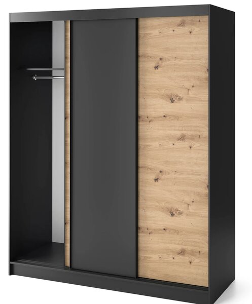 Šatní skříň s posuvnými dveřmi 180 cm OLIVIERA - černá / dub artisan
