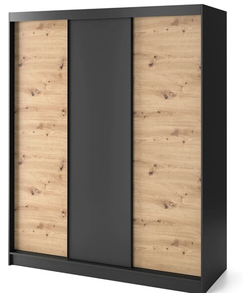 Šatní skříň s posuvnými dveřmi 180 cm OLIVIERA - černá / dub artisan
