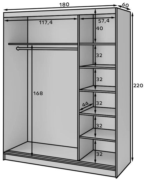 Šatní skříň s posuvnými dveřmi 180 cm OLIVIERA - černá / dub artisan