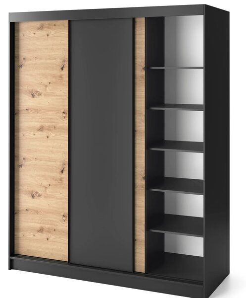 Šatní skříň s posuvnými dveřmi 180 cm OLIVIERA - černá / dub artisan