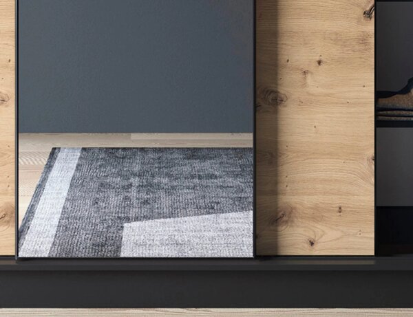 Šatní skříň s posuvnými dveřmi a zrcadlem 180 cm OLIVIERA - černá / dub artisan