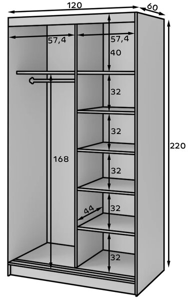 Šatní skříň se zrcadlem a posuvnými dveřmi 120 cm VALORA - černá / dub karamel