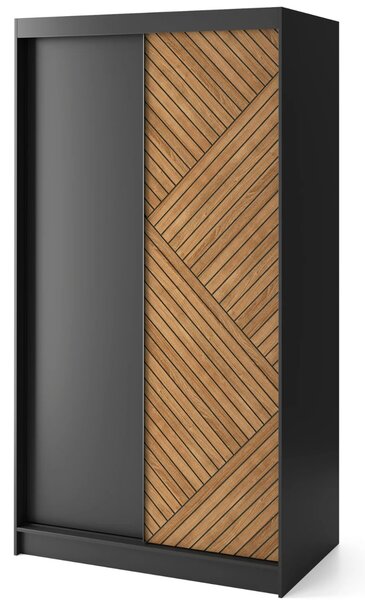 Šatní skříň s posuvnými dveřmi 120 cm VALORA - černá / dub karamel