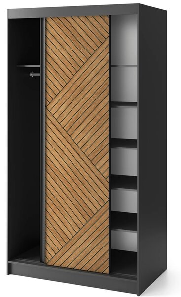 Šatní skříň s posuvnými dveřmi 120 cm VALORA - černá / dub karamel