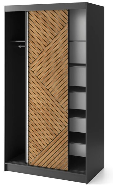 Šatní skříň se zrcadlem a posuvnými dveřmi 120 cm VALORA - černá / dub karamel