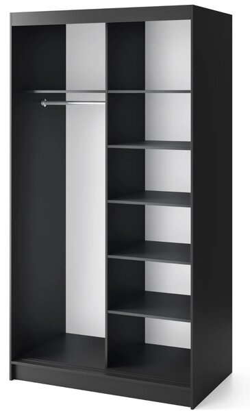 Šatní skříň se zrcadlem a posuvnými dveřmi 120 cm VALORA - černá / dub karamel
