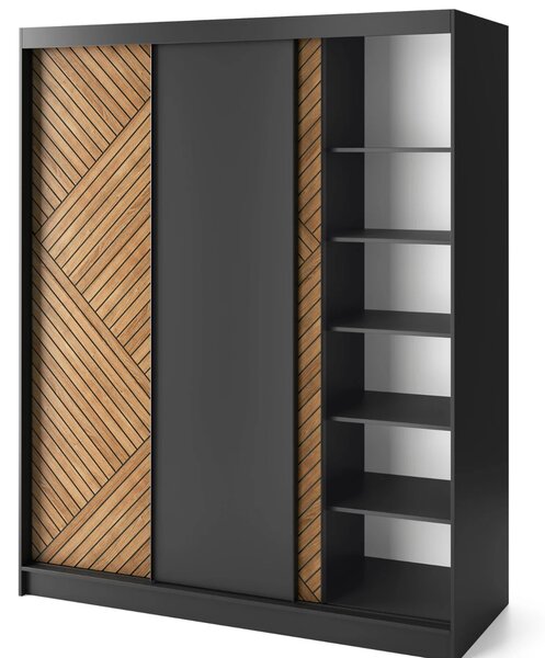 Šatní skříň s posuvnými dveřmi 180 cm VALORA - černá / dub karamel