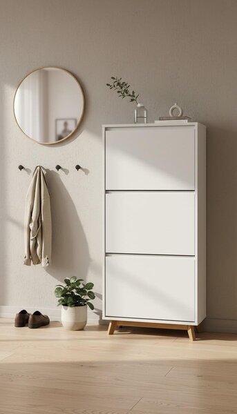 VYKLÁPĚCÍ BOTNÍK, přírodní barvy, bílá, kaučukové dřevo, 60/128/34 cm Xora - Online Only šatny & botníky, Online Only