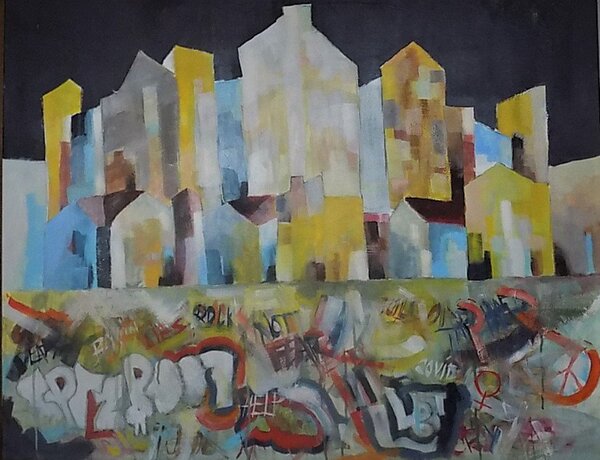 Ručně malovaný obraz od Jiří Houser - "Město kontrastů", rozměr: 100 x 80 cm