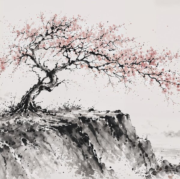 Obraz na plátně - Strom života Sakura ve vlnách FeelHappy.cz Velikost obrazu (šířka x výška): 60 x 20 cm