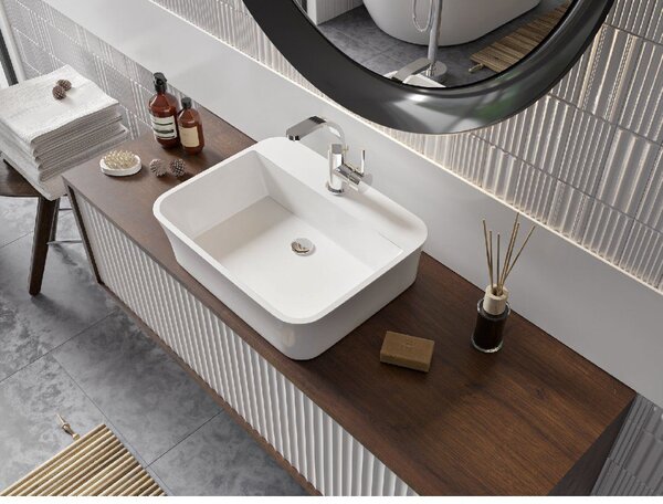 Besco Deskové umyvadlo z litého mramoru Assos S-Line UM D 51x41x15 cm, bez otvoru pro baterii