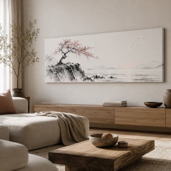 Obraz na plátně - Strom života Sakura ve vlnách FeelHappy.cz Velikost obrazu (šířka x výška): 60 x 20 cm