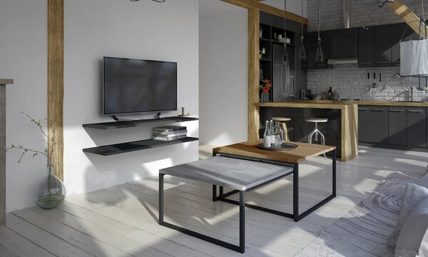 Set konferenčních stolků LEORIC - ořech / beton / černý