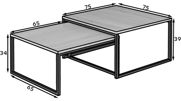 Set konferenčních stolků LEORIC - beton / černý