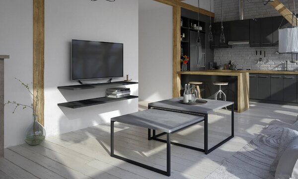 Set konferenčních stolků LEORIC - beton / černý