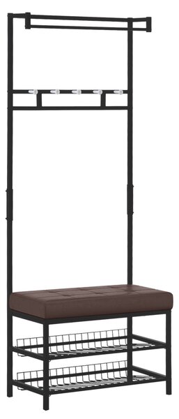 HOMCOM Stojan na kabáty s 5 háčky a botníkem se 2 patry, kovový stojan na kabáty do předsíně, ložnice, 72,5 x 35 x 180 cm | Aosom