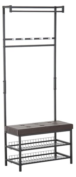 HOMCOM Stojan na kabáty s 5 háčky a botníkem se 2 patry, kovový stojan na kabáty do předsíně, ložnice, 72,5 x 35 x 180 cm | Aosom