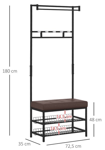 HOMCOM Stojan na kabáty s 5 háčky a botníkem se 2 patry, kovový stojan na kabáty do předsíně, ložnice, 72,5 x 35 x 180 cm | Aosom
