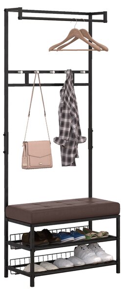 HOMCOM Stojan na kabáty s 5 háčky a botníkem se 2 patry, kovový stojan na kabáty do předsíně, ložnice, 72,5 x 35 x 180 cm | Aosom