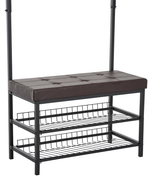 HOMCOM Stojan na kabáty s 5 háčky a botníkem se 2 patry, kovový stojan na kabáty do předsíně, ložnice, 72,5 x 35 x 180 cm | Aosom