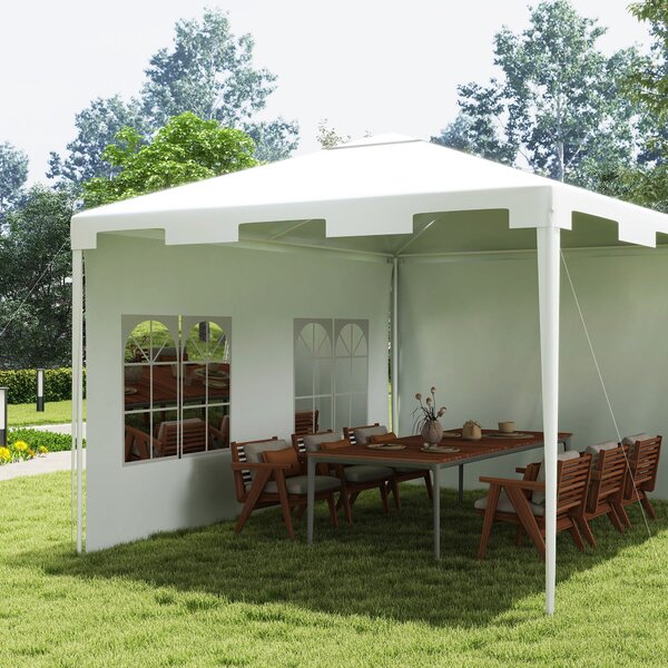 Zahradní altán Outsunny 4x3 m s odnímatelnou pergolou, 2 bočními panely, 2 okny a vodotěsným ocelovým rámem s UV ochranou pro terasu a patio, bílý | A