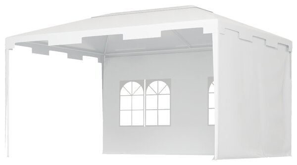 Zahradní altán Outsunny 4x3 m s odnímatelnou pergolou, 2 bočními panely, 2 okny a vodotěsným ocelovým rámem s UV ochranou pro terasu a patio, bílý | A
