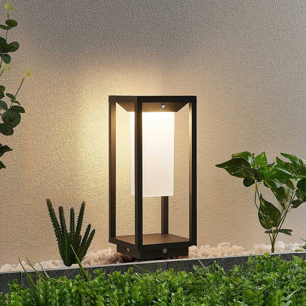 Lucande LED solární podstavné světlo Eliel, 34 cm, antracit, IP54, Černá, Sklo, Moderní, Venkovní sloupové světlo