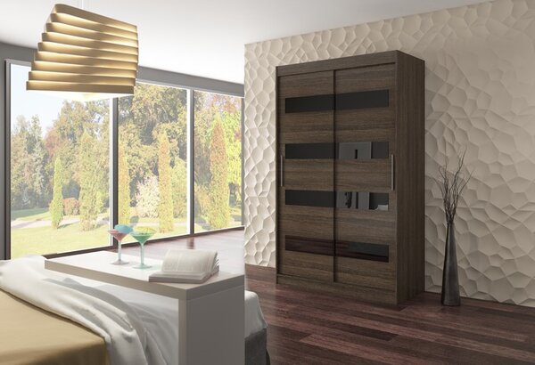 ADRK Šatní skříň posuvná MARTINEZ CH-BL 150, choco/černý Lacobel