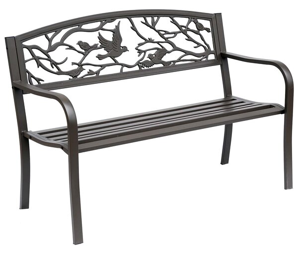 Hliníková zahradní lavička Outsunny s opěrkami a obrázkem zvířat, nosnost 240 kg, pro terasu, rozměry 127x60x85 cm, hnědá | Aosom