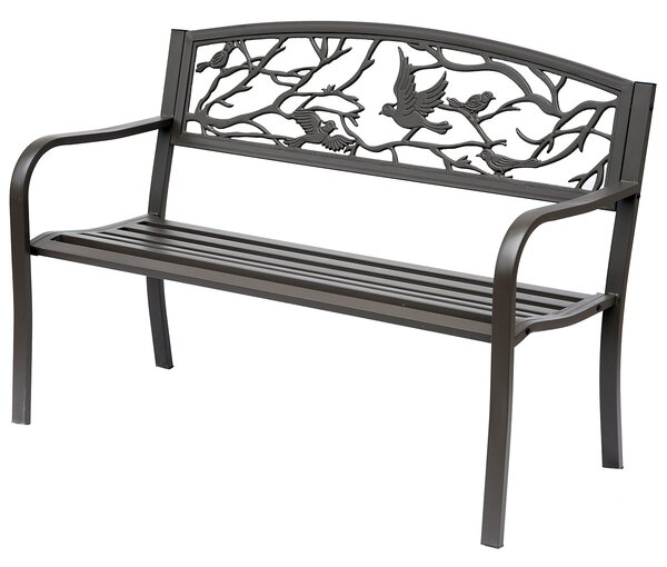 Hliníková zahradní lavička Outsunny s opěrkami a obrázkem zvířat, nosnost 240 kg, pro terasu, rozměry 127x60x85 cm, hnědá | Aosom