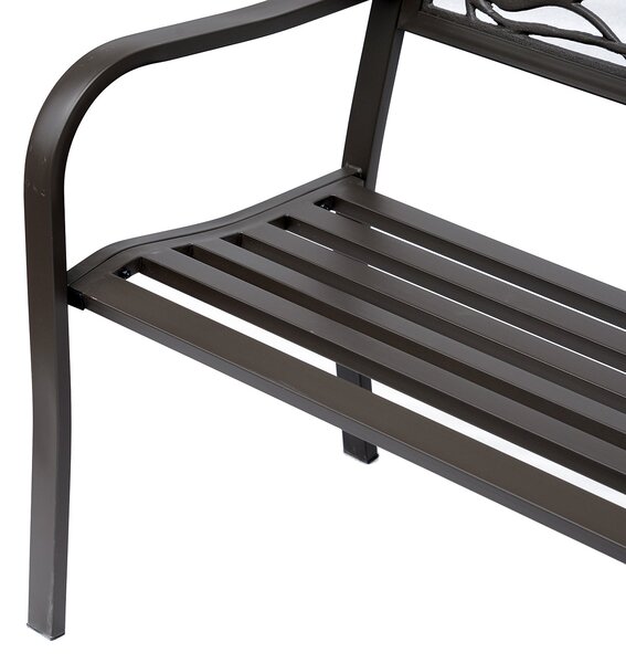 Hliníková zahradní lavička Outsunny s opěrkami a obrázkem zvířat, nosnost 240 kg, pro terasu, rozměry 127x60x85 cm, hnědá | Aosom
