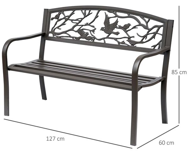 Hliníková zahradní lavička Outsunny s opěrkami a obrázkem zvířat, nosnost 240 kg, pro terasu, rozměry 127x60x85 cm, hnědá | Aosom