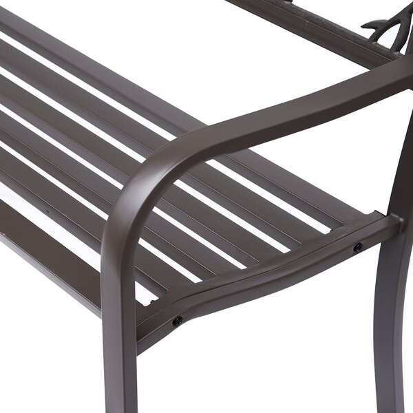 Hliníková zahradní lavička Outsunny s opěrkami a obrázkem zvířat, nosnost 240 kg, pro terasu, rozměry 127x60x85 cm, hnědá | Aosom