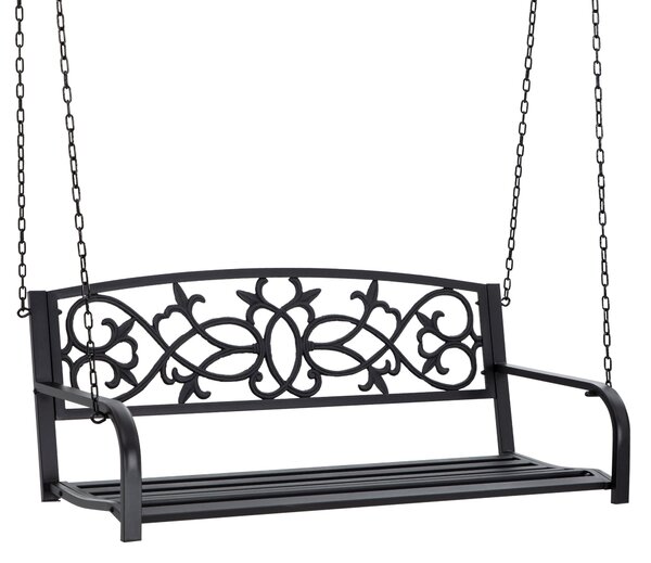 Outsunny 2-místná závěsná ocelová houpačka s opěrkami Rám max. zatížení 240 kg pro zahradu, terasu a balkon 127x59,5x52 cm Černá | Aosom