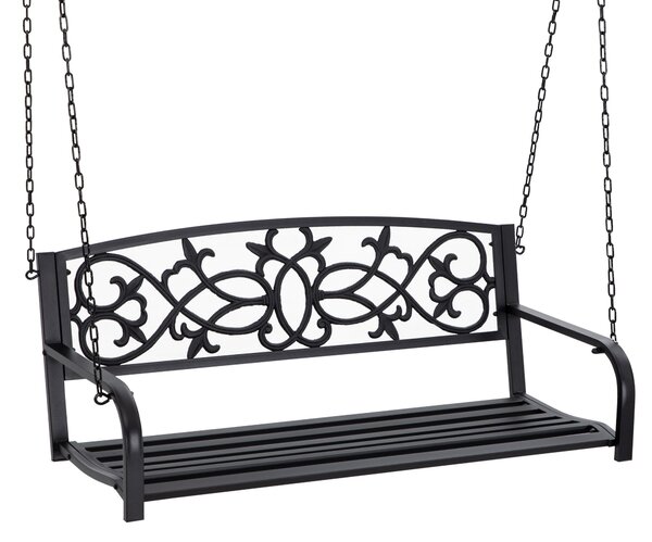 Outsunny 2-místná závěsná ocelová houpačka s opěrkami Rám max. zatížení 240 kg pro zahradu, terasu a balkon 127x59,5x52 cm Černá | Aosom