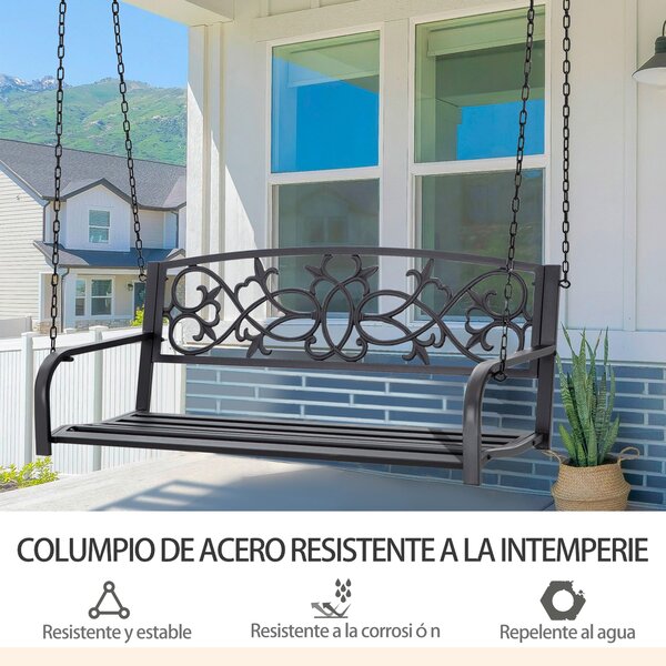 Outsunny 2-místná závěsná ocelová houpačka s opěrkami Rám max. zatížení 240 kg pro zahradu, terasu a balkon 127x59,5x52 cm Černá | Aosom