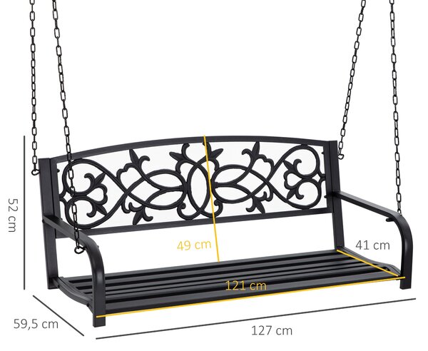 Outsunny 2-místná závěsná ocelová houpačka s opěrkami Rám max. zatížení 240 kg pro zahradu, terasu a balkon 127x59,5x52 cm Černá | Aosom