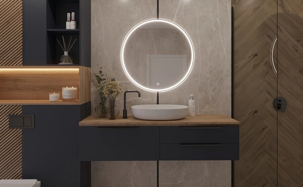 Nástěnné zrcadlo MARLO s LED osvětlením - černé