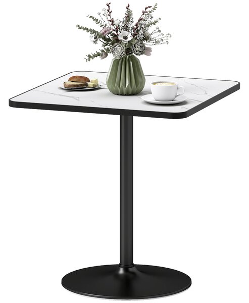 HOMCOM Jídelní stůl pro 4 osoby v moderním stylu s bílým mramorovým efektem a kulatým podstavcem, 70 x 70 cm, bílý | Aosom