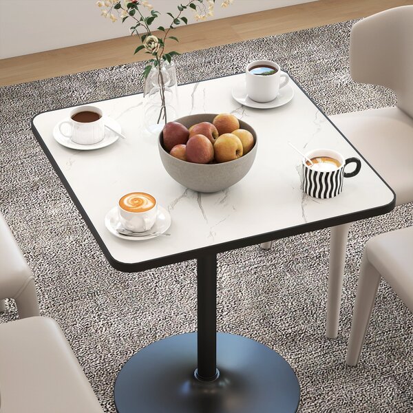 HOMCOM Jídelní stůl pro 4 osoby v moderním stylu s bílým mramorovým efektem a kulatým podstavcem, 70 x 70 cm, bílý | Aosom