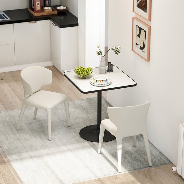 HOMCOM Jídelní stůl pro 4 osoby v moderním stylu s bílým mramorovým efektem a kulatým podstavcem, 70 x 70 cm, bílý | Aosom