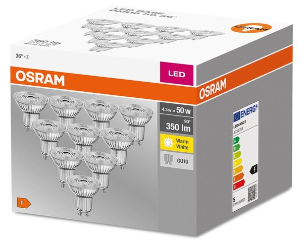 10 ks odolná LED bodovka GU10 4,3 W BASE teplá bílá
