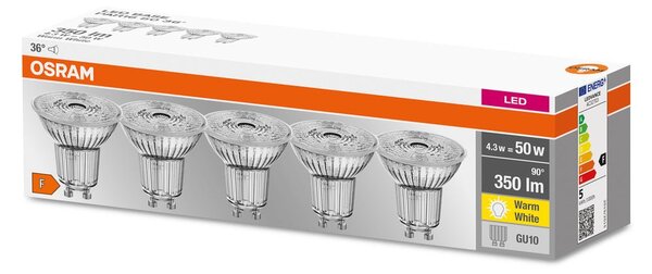 5 ks odolná LED bodovka GU10 4,3 W BASE teplá bílá