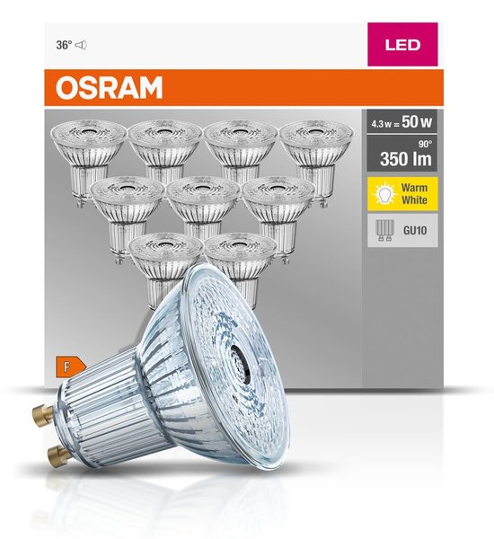 10 ks odolná LED bodovka GU10 4,3 W BASE teplá bílá
