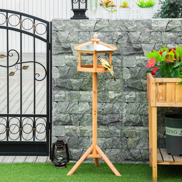 PawHut Ptačí Budka se Stojanem, Odolná Ptačí Krmítka s Ochrannou Zinkovou Střechou, Dřevěné Ptačí Krmítko pro Divoké Ptáky 40 x 40 x 113 cm Žluté | Ao
