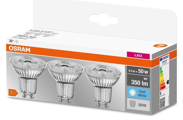 3 ks reflektorová LED bodovka GU10 4,3W BASE studená bílá