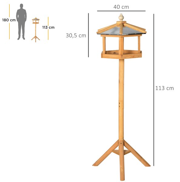 PawHut Ptačí Budka se Stojanem, Odolná Ptačí Krmítka s Ochrannou Zinkovou Střechou, Dřevěné Ptačí Krmítko pro Divoké Ptáky 40 x 40 x 113 cm Žluté | Ao
