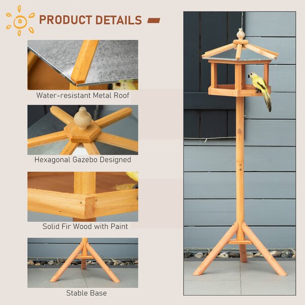 PawHut Ptačí Budka se Stojanem, Odolná Ptačí Krmítka s Ochrannou Zinkovou Střechou, Dřevěné Ptačí Krmítko pro Divoké Ptáky 40 x 40 x 113 cm Žluté | Ao