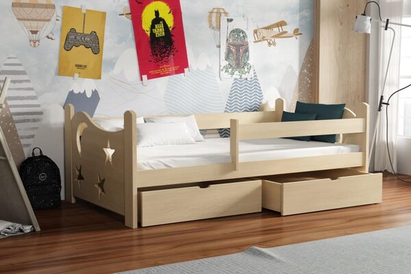 Dětská postel s úložným prostorem Stars, Borovice přírodní, 90x200 cm